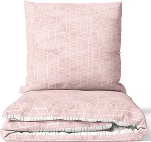 Комплект постельного белья из хлопка 200x200 см, розовый, белый, ромбовидный узор, двусторонний, с застежкой-молнией, 3 предмета leonado vicenti