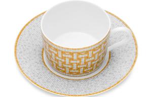 HERMES 24 Gold Mosaics Practical Tea Cup And Saucer 1 Set/2 Clothing Sets, Ceramic 160ml Yellow