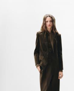 Женская бархатная куртка с карманами MANGO, Khaki