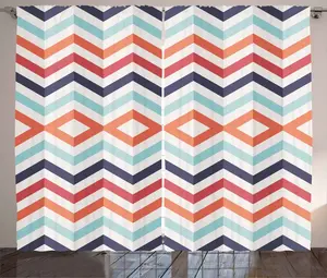 Угловая штора ABAKUHAUS в деревенском стиле, зигзагообразные полосы, присборенная штора из тесьмы для спальни с петлями и крючками, 280 x 245 см, цвет: синий, оранжевый, красный Abakuhaus