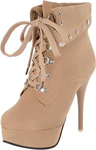 Элегантные женские ботильоны на шпильке с круглым носком Renessmi, Beige 1