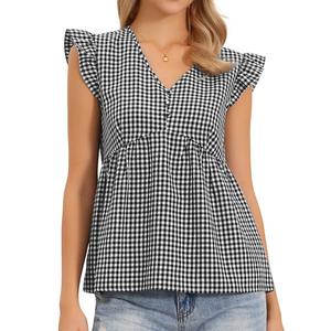 Летний топ для женщин без рукавов с V-образным вырезом и баской в клетку Inspire Chic