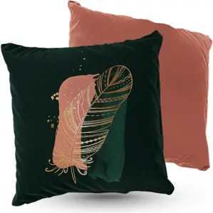 Подушка велюровая PREMIUM, Золотое перо, Бохо-гламур, 40x40 см, декоративная с наполнителем, для гостиной, спальни или в подарок, 5made