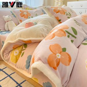 Yalu Комплект постельного белья из 4 предметов (простыня 180 см, пододеяльник 200х230 см), вельвет, цвет Floral Season, утепленный