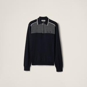 Поло из хлопка и шелка MIU MIU, синий/серо-синий