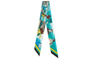 Шёлковый шарф HERMES бирюзово-синий