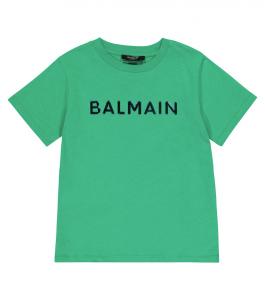 Хлопковая футболка с логотипом Balmain, зеленый