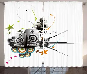 Штора ABAKUHAUS в современном деревенском стиле, музыкальный комплект с наушниками, для спальни, присборенная тесьма с петлями и крючками, 280 x 175 см, цвет: черный, оранжевый, зеленый Abakuhaus