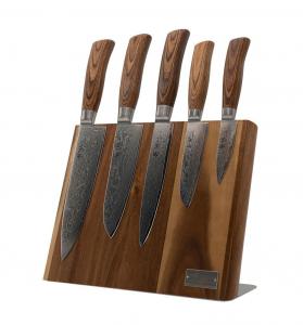 Набор из 5 дамасских ножей Wakoli Edib Pro I деревянная коробка I лезвие 8-20 см I с блоком для ножей