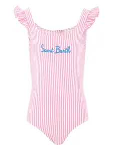 Полосатый купальник Clio с оборками MC2 Saint Barth Kids, розовый