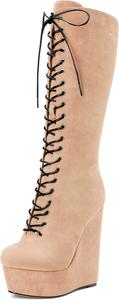 Женские ботинки Castamere с клиновидным высоким каблуком, с закрытым округлым носком, средней высоты, на шнуровке и молнии, классические, Beige
