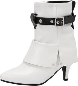 Женские ботильоны с острым носком на широком каблуке, короткие, без застежки XIEPP, White