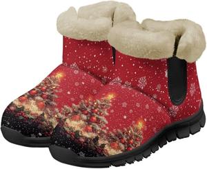 Зимние женские ботинки на снегоступах, утепленные ботильоны - женские теплые ботинки на каждый день, слипоны, теплые рождественские ботильоны для улицы Tomeusey, Christmas Tree