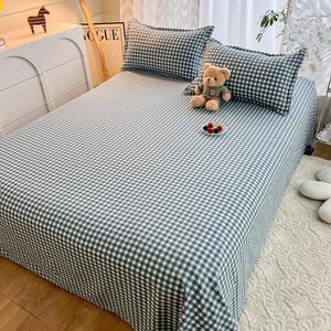 Yalu Простыня с парой наволочек 120х210 см, ткань с начесом, клетка сине-серая