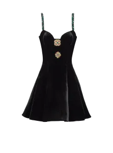 Бархатное платье на бретелях с декором Balmain, черный
