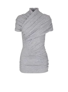 Драпированный топ из хлопкового трикотажа Balmain, серый