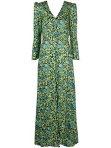 Saloni Margot V-neck silk long dress, синий