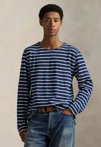 Классическая полосатая трикотажная футболка с длинными рукавами Polo Ralph Lauren, Dark Indigo/Greige