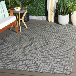 Ковер для улицы SAFAVIEH, 122 x 183 см, Terrace Collection, Grey & Dark Grey, устойчивый к погодным условиям и моющийся, идеально для патио, заднего двора, прихожей, террасы, обеденной зоны (TER808H)