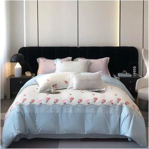 Generic Комплект постельного белья из мягкой стираной хлопковой ткани с вышивкой тюльпанов для девочек Cyan