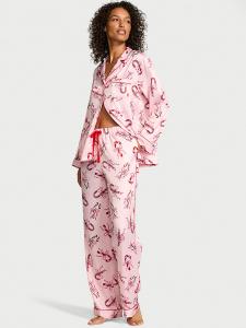 Длинный пижамный комплект из глянцевого атласа Victoria'S Secret, signature satin print