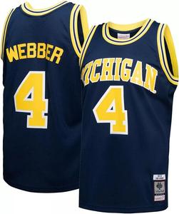 Мужская футболка Mitchell & Ness Michigan Wolverines Chris Webber # 4, синяя 1991-92 Swingman Replica Throwback Джерси
