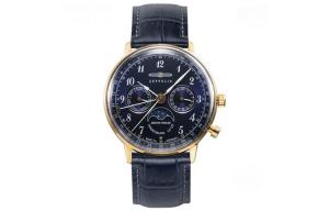 ZEPPELIN Часы Quartz Movement Women's Watch Watch Black Dial Stainless Steel Case Genuine Leather Strap