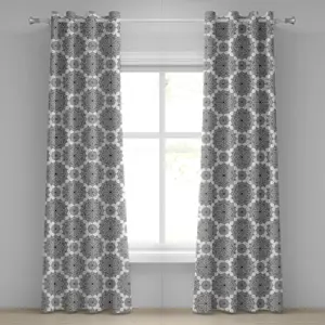 Штора на люверсах ABAKUHAUS Мандала, ближневосточный мозаичный дизайн, мотив Тайное тело и разум, активный взгляд на мир, декоративные двухпанельные шторы, 280 см x 260 см, черный цвет Abakuhaus