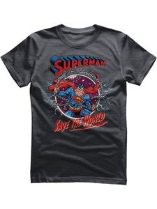 Superman Футболка "Супермен спасает мир" серого цвета