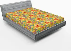 Простыня на резинке ABAKUHAUS Георгин, с рисунком весенних цветов, детским летним рисунком, яркой листвой и праздничным рисунком маргариток, 140 x 200 см, разноцветная Abakuhaus