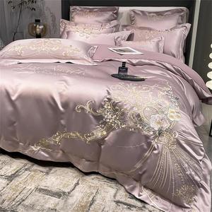 Alloaone Комплект постельного белья махровый хлопковый с вышивкой саржевое переплетение 200 тс Purple