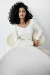 Платье из синели с открытыми плечами H&M, бежевый