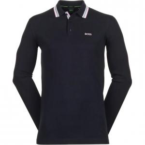 Поло с длинным рукавом и вышитым логотипом HUGO BOSS, темно-синий
