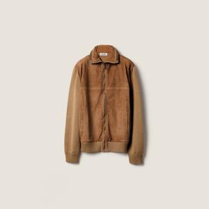 Кардиган на молнии из шерсти и кожи MIU MIU, коричневый