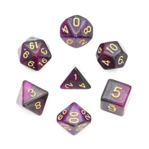 Набор Poly — черно-фиолетовая галактика с золотом (7), Dice Sets - Resin/Acrylic - Rainbow & Multi-Colored (Foam Brain Games)