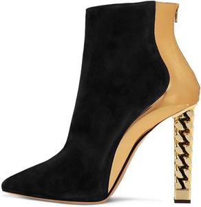 FSJ Модные женские ботильоны с заостренным носком, массивным каблуком, золотистого цвета, высокий каблук, для вечеринки, выпускного, сапоги с молнией, размеры 37-48, Schwarz/Goldfarben