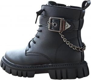 Детские ботильоны для девочек на шнуровке, с молнией сбоку, кожаные, в стиле милитари и гот, короткие прогулочные ботинки Generic, #001