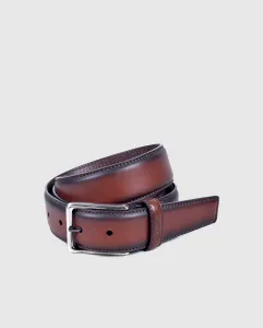 Ремень из гладкой кожи с никелевой пряжкой и боковым швом Olimpo, коричневый