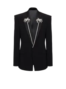 Пиджак на одной пуговице с вышитым воротником с пальмами Balmain, черный