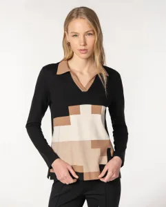 Женский свитер с геометрическим жаккардом и воротником поло Naulover, черный