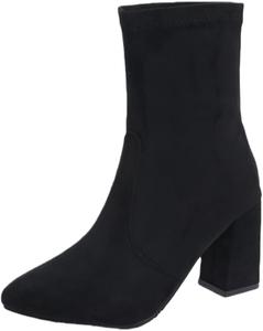 HoaloX Женские модные короткие ботинки на толстом каблуке с заостренным носком, большого размера, черного и коричневого цвета. Подходят для осенне-зимних образов или для работы.