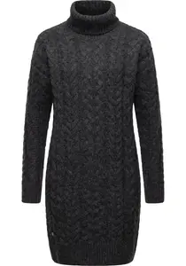 Трикотажное платье в стиле рэгвир "Жанна", теплое платье миди косой вязки с широкой водолазкой Ragwear, серый