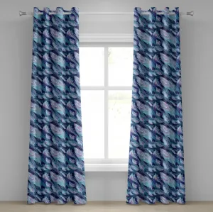 Штора на люверсах ABAKUHAUS цвета индиго, азиатский узор пейсли с перьями и волнистым цветочным принтом, декоративная двухпанельная штора, 280 см x 225 см, цвет: бледно-голубой, темно-синий Abakuhaus