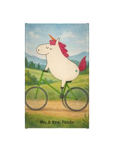 Mr. & Mrs. Panda Белое полотенце с изображением единорога-велосипедиста, без слогана