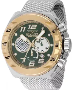 Мужские часы Invicta Racing 47205 с кварцевым хронографом, белые, золотые, зеленые, с циферблатом цвета слоновой кости Invicta, silver