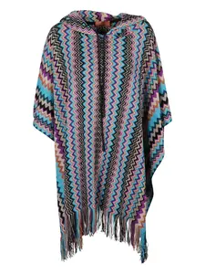 Пончо с капюшоном и бахромой Missoni, синий