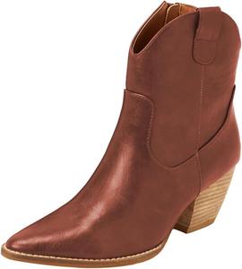 Женские ботильоны на среднем массивном каблуке, ковбойские ботинки, заостренный носок, боковая молния, обувь для вечеринки, шопинга и повседневной носки, размеры 4-16 США Wo wagas, Brown