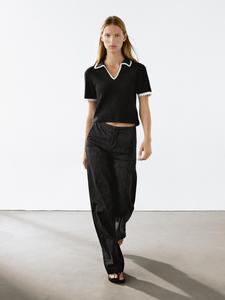 Рубашка-Поло из хлопка с короткими рукавами Massimo Dutti, черный