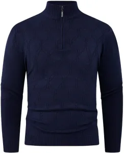 Мужской пуловер с четвертью молнии, легкий, с воротником-стойкой, Slim Fit