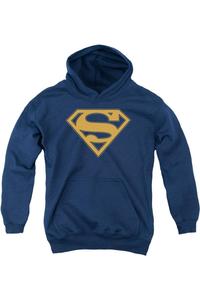 Детская толстовка с капюшоном Superman в сине-оранжевом цвете с логотипом щита Gildan